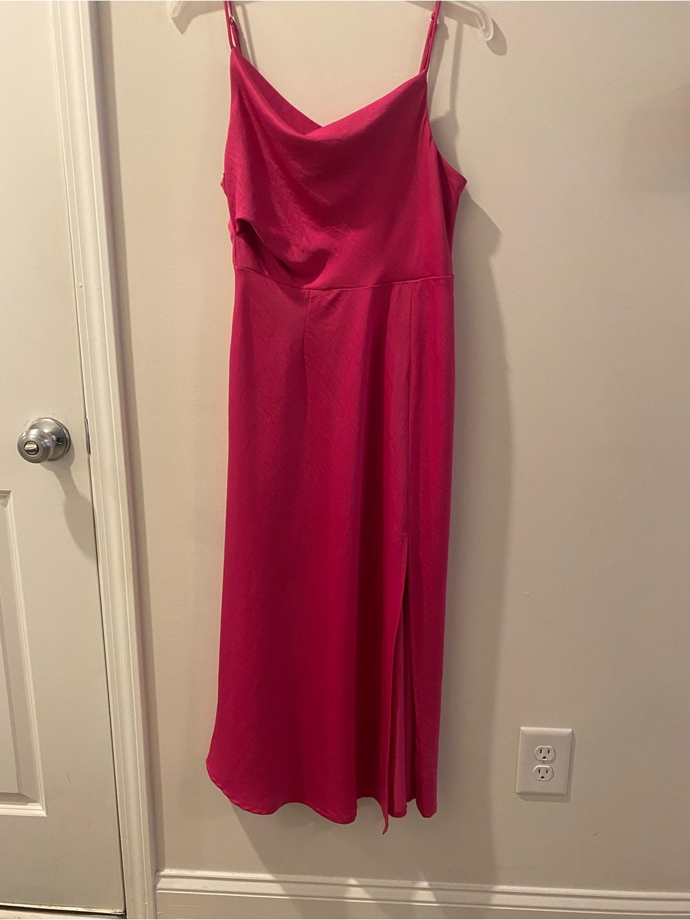 Women's Hot Pink Cowl Neck Midi Slip Dress